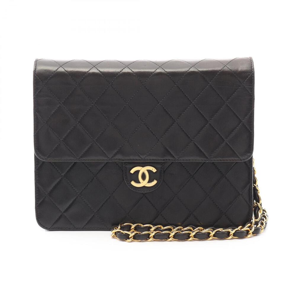 Chanel Matelasse Single Flap Shoulder Bag Lambskin Sheepskin Black